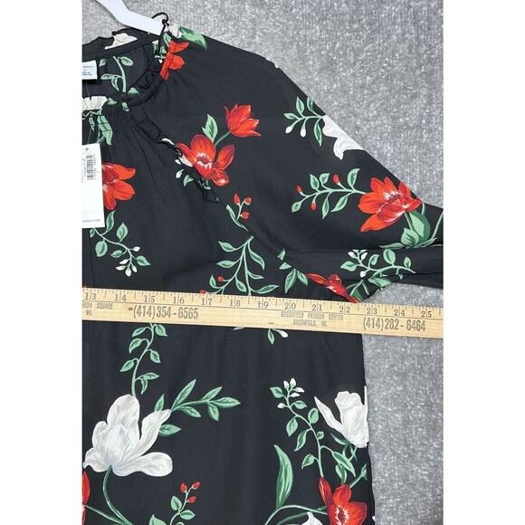 Old Navy Top Womens Size Large Black Floral Swing Bell Sleeve Semi Sheer Ruffle - Picture 7 of 8